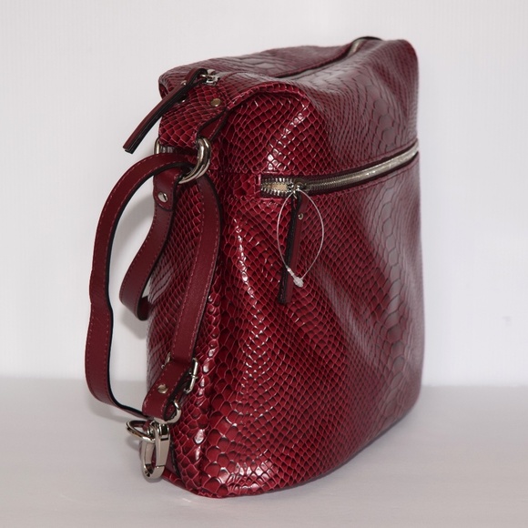 New Gianni Conti Vera Pelle Red Leather Convertible Shoulder Bag Backpack - Picture 6 of 12